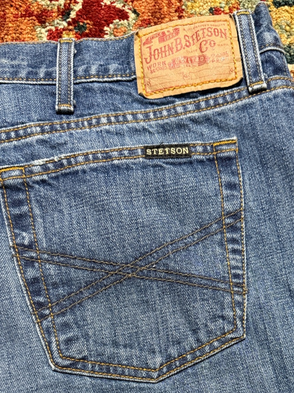 36” length Stetson Men's Straight Leg Blue Denim Jeans